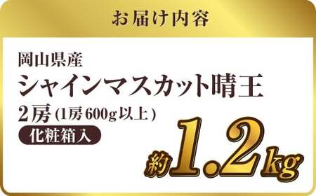 【先行予約】岡山県産 シャインマスカット 『晴王』 2房（1房600g以上）化粧箱入り【2026年8月下旬～10月上旬まで順次発送予定】【シャインマスカット フルーツ 国産 人気 おすすめ 岡山県 倉