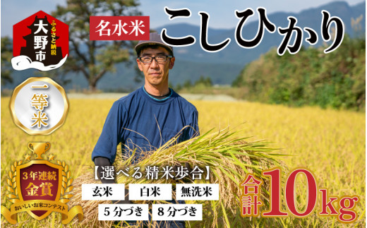 【先行予約】【令和６年産】越前大野産 一等米 帰山農園の棚田育ちコシヒカリ 10kg （5kg×2袋） 5分づき