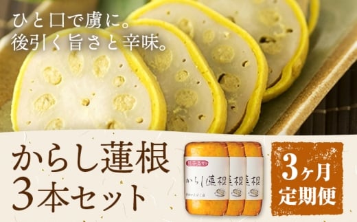 【3ヶ月定期便】からし蓮根 セット 約280g×3本 辛子蓮根 カラシ 廣田蒲鉾店《お申込み翌月から出荷予定》揚げたて レンコン 郷土料理 熊本県 菊池市 おつまみ 惣菜 冷蔵 送料無料