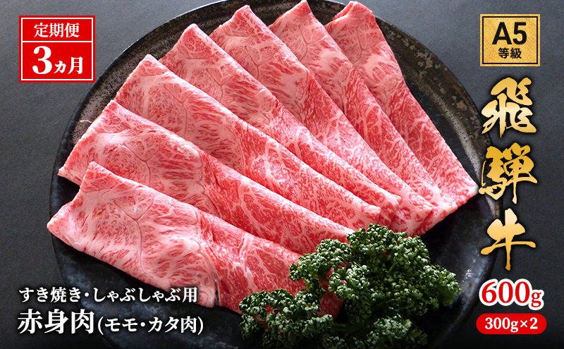 【定期便3ヶ月】牛肉 飛騨牛 すき焼き しゃぶしゃぶ セット 赤身 モモ 又は カタ 600g 黒毛和牛 Ａ5 美味しい お肉 牛 肉 和牛 すき焼き肉 すきやき すき焼肉 しゃぶしゃぶ肉 【岐阜県池田町】