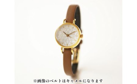 すみだ北斎美術館オリジナル 北斎 新形小紋帳 輪ちがい麻の葉 腕時計レディース ゴールド 白