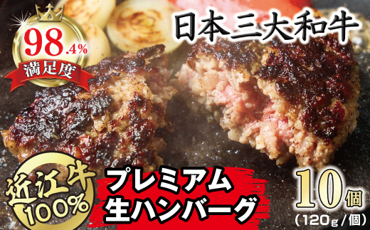 近江牛１００％　プレミアム生ハンバーグ1.2kg（約120g×10個）【FO19W】