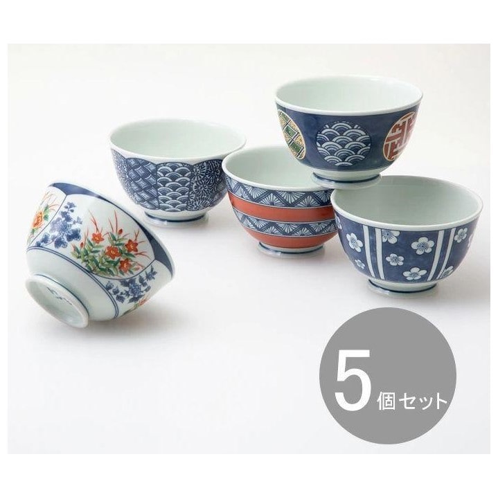 【AB966】【波佐見焼】φ１３×８ｃｍ丼５柄５個組 染錦文様【西海陶器】１ ２０６３７