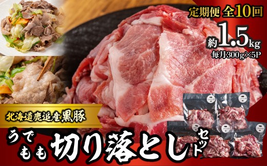【定期10ヶ月】黒豚切り落とし（うで・もも） 300g×5 【 ふるさと納税 人気 おすすめ ランキング 北海道産 十勝 黒豚 豚肉 うで モモ 切り落とし 自宅用 BBQ ギフト 贈答用 贈り物 鹿追町 送料無料 】 SKN099