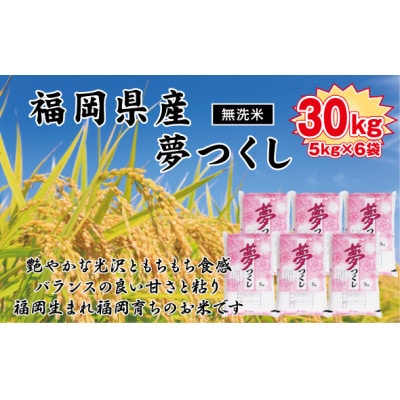 《無洗米》【令和7年産新米】【食味鑑定士厳選】福岡県産 夢つくし30kg(5kg×6袋)(岡垣町)【1664494】