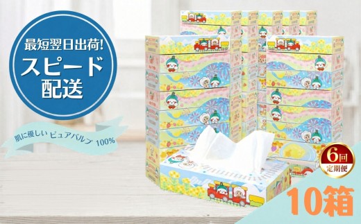 【定期便6回】ティッシュ 10箱 オリジナルデザイン BOXティッシュ ティッシュペーパー | 5箱 × 2パック 人気急上昇 高評価 | 限定 最大 真岡市 オリジナル 300枚 150組 日用品 紙 なめらか 蒸気機関車 SL 栃木県 真岡市 PR 災害 備蓄 大容量