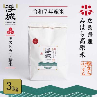 ふるさと納税 三原市 《令和7年》みはら高原米 浮城 〜 きぬひかり 〜 白米 3kg  [220-038]