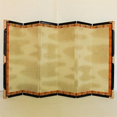 ふるさと納税 小野市 屏風　17号　雲柄絹目　六曲一本　黒塗