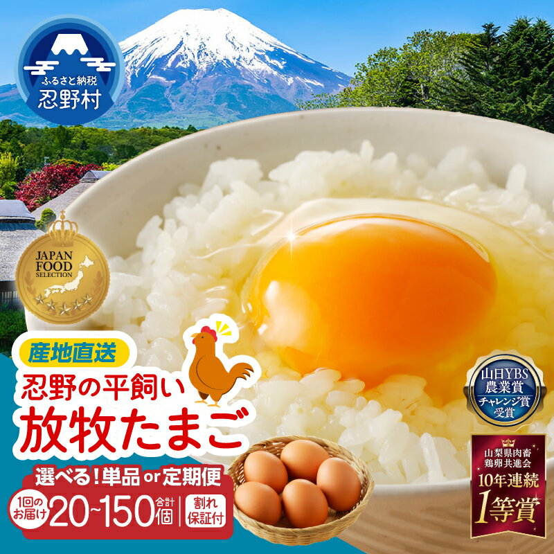 【ふるさと納税】 卵 たまご 平飼い 放牧 30～150個 定期便 2ヶ月～12ヶ月 割れ保証付 人気 アニマルウェルフェア認証 一等賞 受賞 濃厚 新鮮 安心 安全 コク こだわり卵 TKG 朝食 夕食 夜食 卵かけごはん 産地直送 忍野村 山梨県産 送料無料 ※沖縄県、離島不可