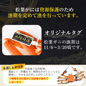 ＜数量限定＞＜オリジナルタグ付＞山陰産冷凍ボイル松葉ガニ姿(500g～700g・1尾入)国産 かに カニ 鳥取県 境港市 松葉ガニ 松葉蟹 ボイル 海鮮 蟹味噌 かに味噌 鍋 ギフト 贈答 冷凍【sm