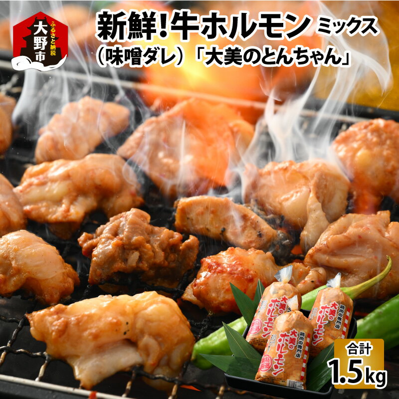 大美のとんちゃん(ミックス)牛ホルモン ミックス 味噌ダレ 1.5kg(500g×3パック) [A-015001] | ホルモン ビール 焼肉 老舗 網焼き 鉄板焼き タレ漬け もつ 味付け 牛肉 小分け ハイボール 精肉店 国産