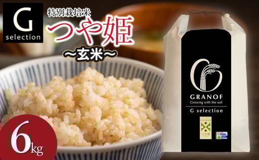 【令和7年産先行予約】 特別栽培米 Gセレクション つや姫 【玄米】 6kg　(6kg×1袋) 山形県鶴岡市産　株式会社グラノフ