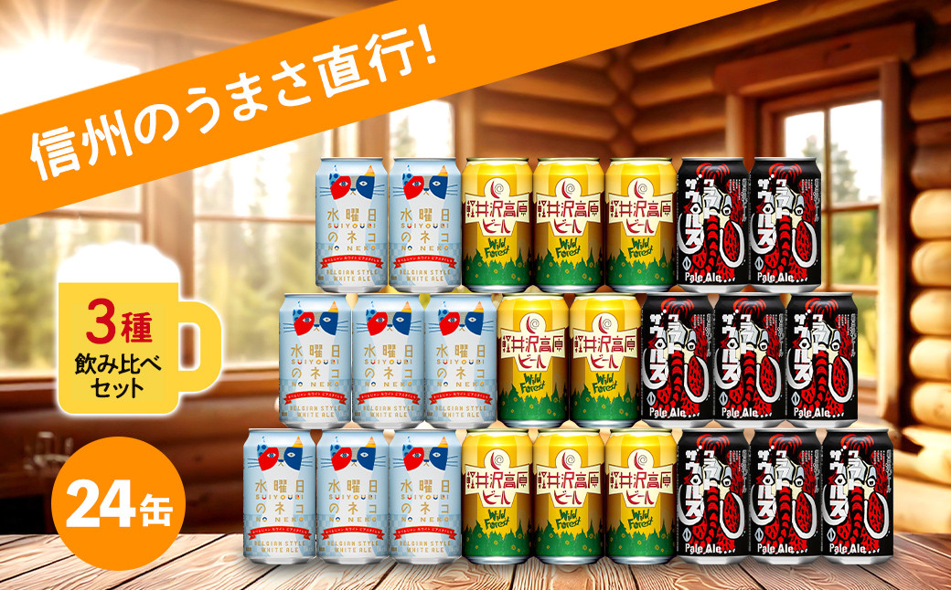 
クラフトビール 350ml 24缶 飲み比べ 3種セット 【 ヤッホーブルーイング 水曜日のネコ クラフトザウルス ペールエール 軽井沢高原ビール クラフトビール 地ビール 缶ビール ビール びーる 350 缶 24缶 長野 長野県 佐久市 水曜日の猫 】
