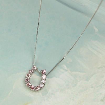 ふるさと納税 大津市 【プラチナ900 ラボピンクダイヤネックレス 0.363ct】50cm 馬蹄ばていペンダント Pt |  | 01