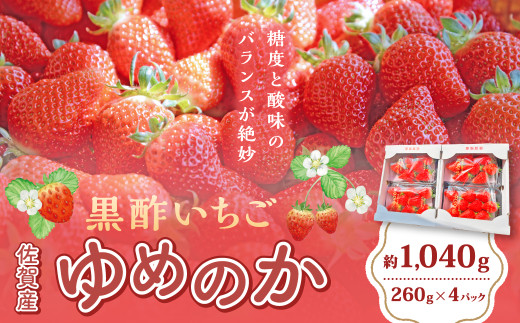 NB22x2 黒酢いちご（ゆめのか）レギュラーパック 260g×4パック （計1040g） 黒酢いちご 黒酢苺 黒酢イチゴ いちご 苺 イチゴ ストロベリー ゆめのか 甘い 美味しい おいしい 太良町