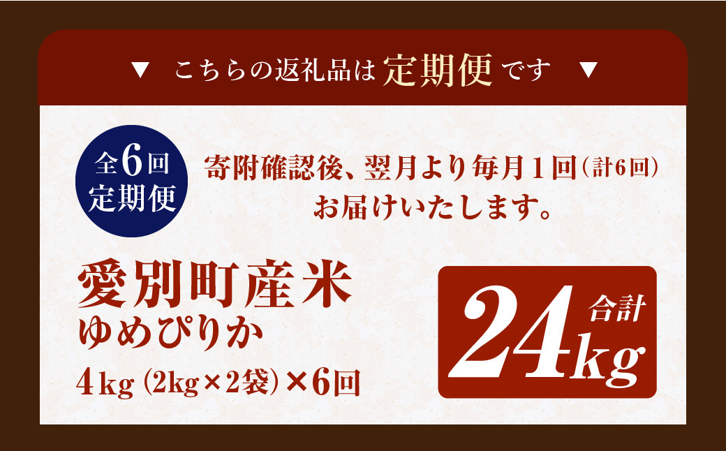 愛別町産米（ゆめぴりか2kg×2袋）6ヶ月定期配送