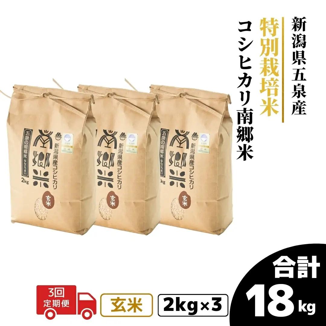 【3回定期便】コシヒカリ 玄米 6kg 2kg×3袋 特別栽培 南郷米｜玄米 コシヒカリ こしひかり