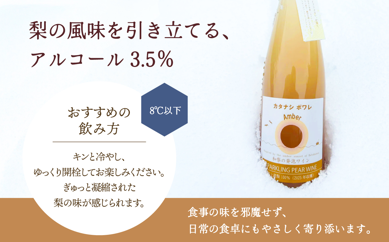 カタナシ・ポワレ Amber 2025 スパークリング 500ml 1本 潟上市 むつみワイナリー	