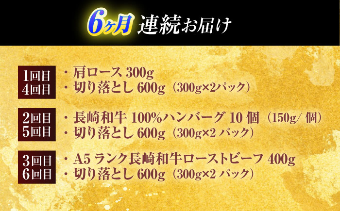 【全6回定期便】長崎和牛 切り落とし＋人気部位 セット 総計約8kg【有限会社長崎フードサービス】 [OCD022]