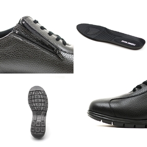 【ピエールリッチ】ファスナー付き 軽量 ソフト レザースニーカー ブラックPR-821（婦人靴） 23.0cm