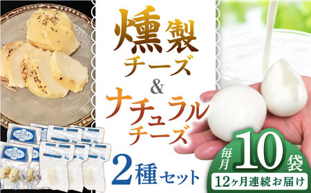 【全12回定期便】贅沢自家製チーズ2種セット（燻製ナチュラルチーズ5袋 サンモッツァ5袋） 山都町 熊本 くんせい つまみ スモーク 生乳 モッツァレラ セット 定期 【山の未来舎】 [YBV041]