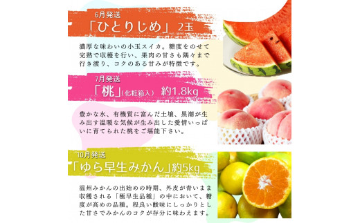【全6回】旬のフルーツ定期便 【田村みかん 紀州デコ(不知火) 清見オレンジ 小玉スイカ 桃 ゆら早生みかん】 和歌山の旬をお届け【tkb314】