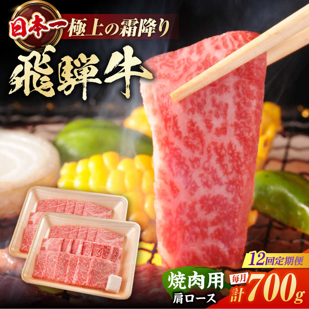 【ふるさと納税】【12回定期便】 飛騨牛 焼肉用 肩ロース 700g（350g×2）/ 焼肉 牛肉 和牛 定期便 霜降り / 白川町 / 浅井商店[AWBJ017]