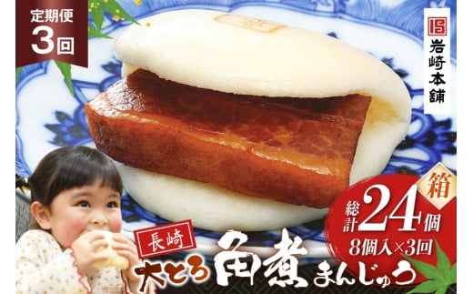 BJ050 岩崎本舗 【3回定期便】大とろ角煮まんじゅう 8個入 (箱) [長崎県 島原市]