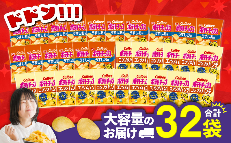 カルビー ポテトチップス 2種食べ比べセット【うすしお×コンソメパンチ】計32袋　K194-002_09
