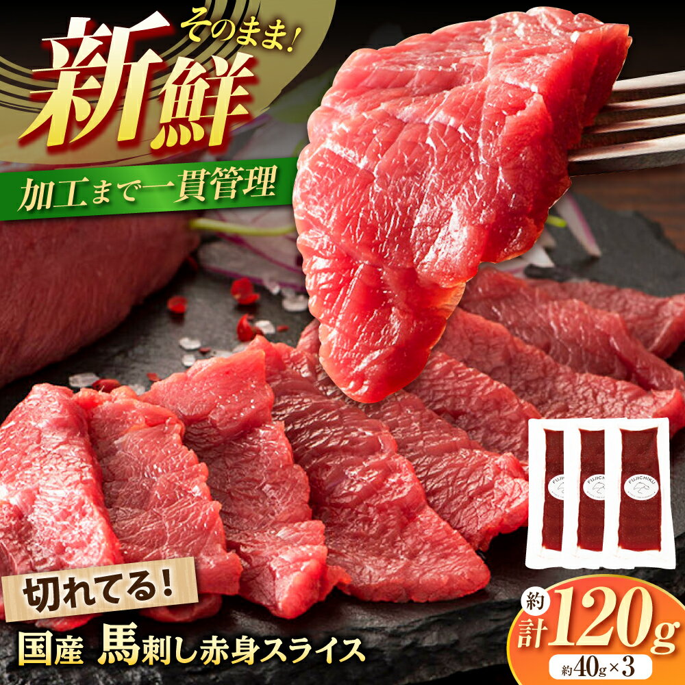 【ふるさと納税】まな板不要 ! フジチク 切れてる スライス済み 国産 馬刺し ( 約40g × 3パック ) 計約120g / 専用醤油付き 生姜付き おすすめ 馬刺 赤身 国産 赤身馬刺し 冷凍 送料無料【株式会社フジチク】[BHAD006]