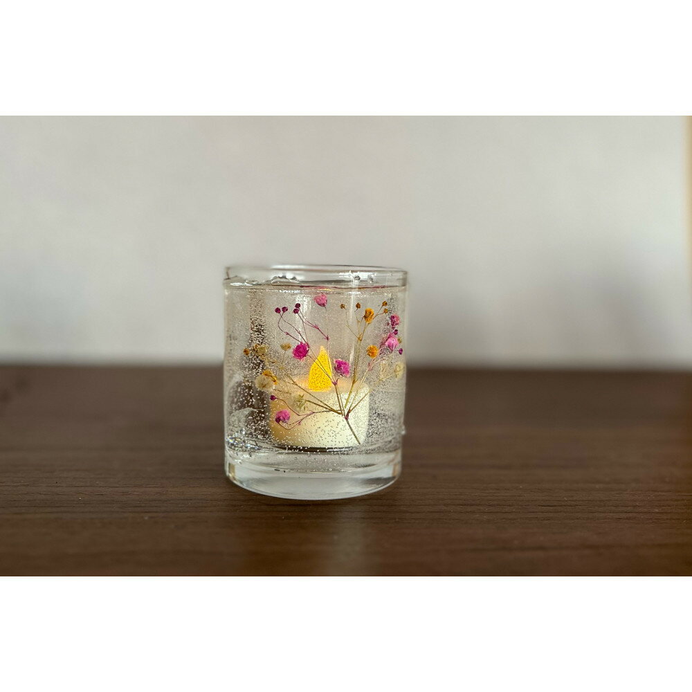 【ふるさと納税】ロスフラワーで作る、かすみ草のキャンドルホルダー　【ピンク＆イエロー】 | 雑貨 日用品 人気 おすすめ 送料無料