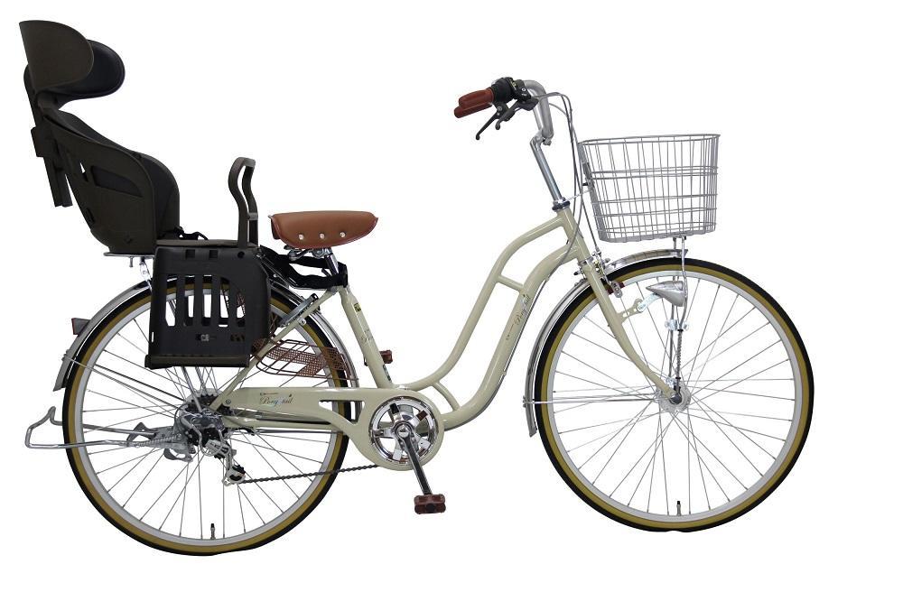 ヱビス自転車 子供乗せ自転車 26インチ ポニーテール266R シマノ製外装6段変速　電動なし（シマノ製ローラーブレーキ LEDオートライト）【本体ミルクコーヒー/子乗せブラウン】