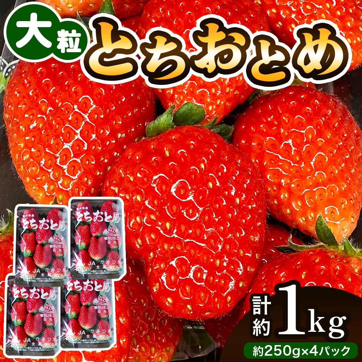 大粒とちおとめ [4パック／約1kg]《2026年1月上旬より順次発送》｜先行予約 とちおとめ いちご イチゴ 苺 大粒 果物 果実 フルーツ 産地直送 日光市産 栃木県産 数量限定 [0785]