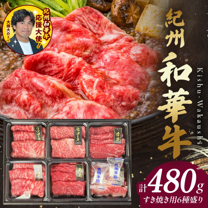【ふるさと納税】【限定】 紀州和華牛 すき焼き用 食べ比べ 6種盛り リブロース サーロイン 肩ロース モモ バラ 肩 各80g 計480g 肉 牛肉 熟成肉 新ブランド 黒毛和牛 旨味 凝縮 あっさり ヘルシー グルメ 冷凍 お取り寄せ お取り寄せグルメ 和歌山県 湯浅町 送料無料