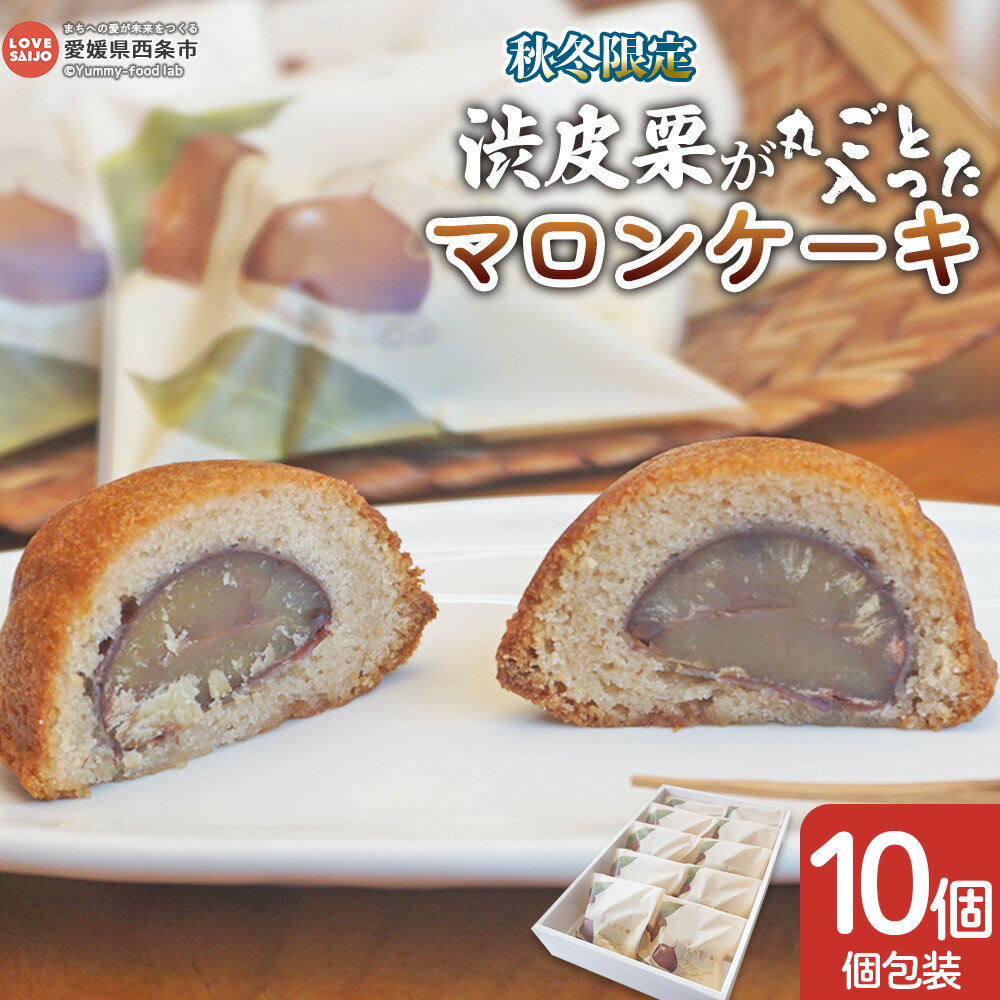【ふるさと納税】＜秋冬限定！渋皮栗が丸ごと入ったマロンケーキ 10個セット＞ ※翌月末迄に順次出荷します。 季節限定 スイーツ お菓子 和洋菓子 焼き菓子 上質 信頼の味 しっとり 美味しい おいしい おやつ 個包装 お茶請け 愛媛県 西条市【常温】