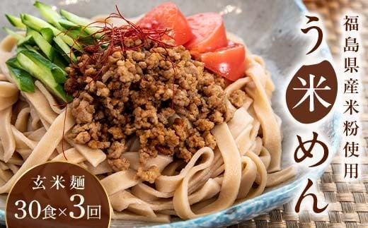 【3か月定期便】グルテンフリー 米粉で作った麺「う米めん」玄米タイプ30食入り×3回 F21T-460