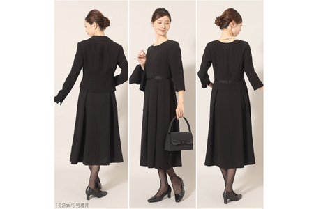 AI367-f Marycoco 家庭で洗える テーラードカラー ブラック フォーマル アンサンブル ボックスプリーツワンピース [MK-0108B ジャケット ワンピース 長袖 レディース セットア