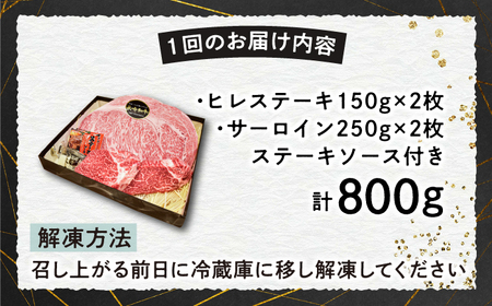 【3回定期便】【A4-A5】 長崎和牛 ヒレ・サーロインセット 計800g （ヒレ約150g×2枚・サーロイン約250g×2枚） 長与町/meat shop FUKU[ECS050]