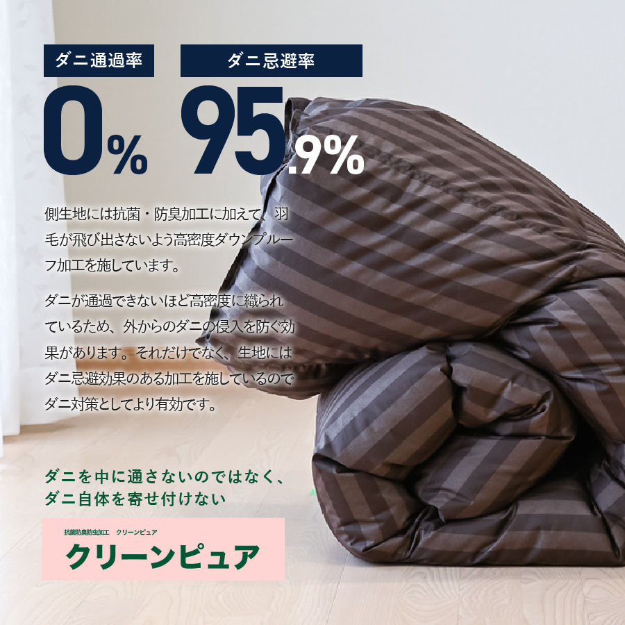 【ダニ忌避率95.9％】ちょうどいい中厚タイプの羽毛布団 ディープブラウン(セミダブル)【ホテル仕様】
