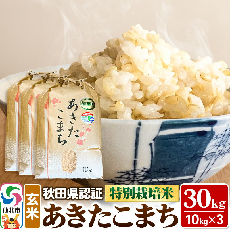 【ふるさと納税】令和6年産 秋田県認証 特別栽培米 あきたこまち（玄米）10kg×3袋 計30kg 米