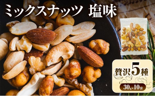 
                  ミックスナッツ 塩味 有塩 小分け 個包装 300g 30g×10袋 小袋 贅沢5種 アーモンド カシューナッツ ジャイアントコーン ガルバンソ 落花生 スナックピー 豆菓子 お試し 常温 おつまみ おやつ 間食 兵庫県明石市 みの屋
                