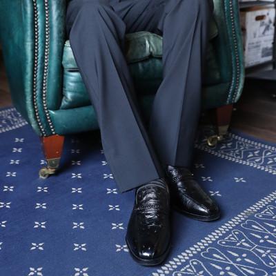 ふるさと納税 大和郡山市 オーストリッチ革ワイド幅広スワローモカスリッポン 5cmアップシューズ No.67 黒 24.5cm |  | 02