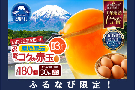 【ふるなび限定】【月2回お届け・3ヶ月定期便】富士山の麓で育った産地直送 ”忍野の卵”※卵25個+割れ保証5個　計180個　FN-Limited-SP