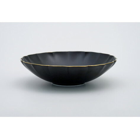 福珠窯 有田焼 黒マット 渕金彩 19cm 桔梗渕 ペアボウル 和食器 シンプル ブラック A45-168_イメージ4