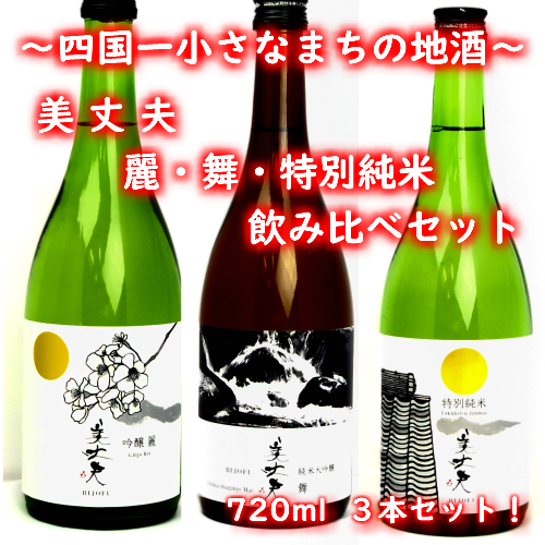 【四国一小さなまちの地酒】 美丈夫 720ml×３本 飲み比べセットD（吟醸 麗・純米大吟醸 舞・特別純米酒）