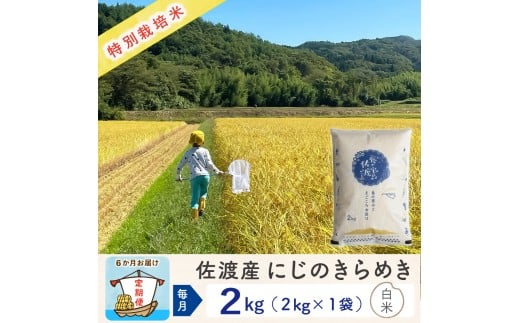 【6か月定期便】佐渡島産にじのきらめき 白米2Kg 令和7年 特別栽培米 農家直送