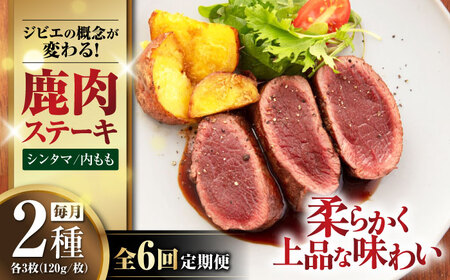 【全6回定期便】【モモ肉】 鹿肉 ステーキ2種セット（シンタマ120g×3枚・内もも120g×3枚）《喜茂別町》【EBIJIN】 肉 セット  肉 セット  肉 セット  肉 セット 肉 セット [AJAO008] 240000 240000円 24万円