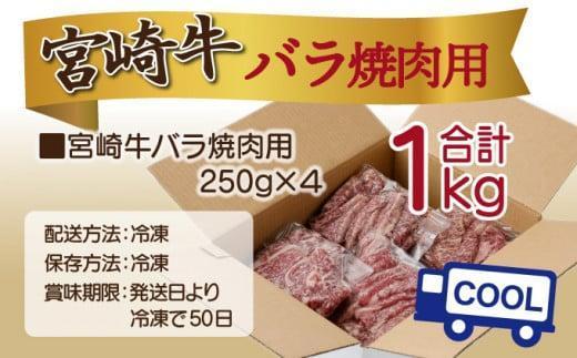 《2026年6月発送》宮崎牛バラ焼肉用 250g×4パック 合計1kg 牛肉 お肉 牛バラ肉 焼肉 焼き肉 BBQ 特産品 小分け 国産 国産牛 内閣総理大臣賞 肉 牛 パック 普段使い 真空パック 