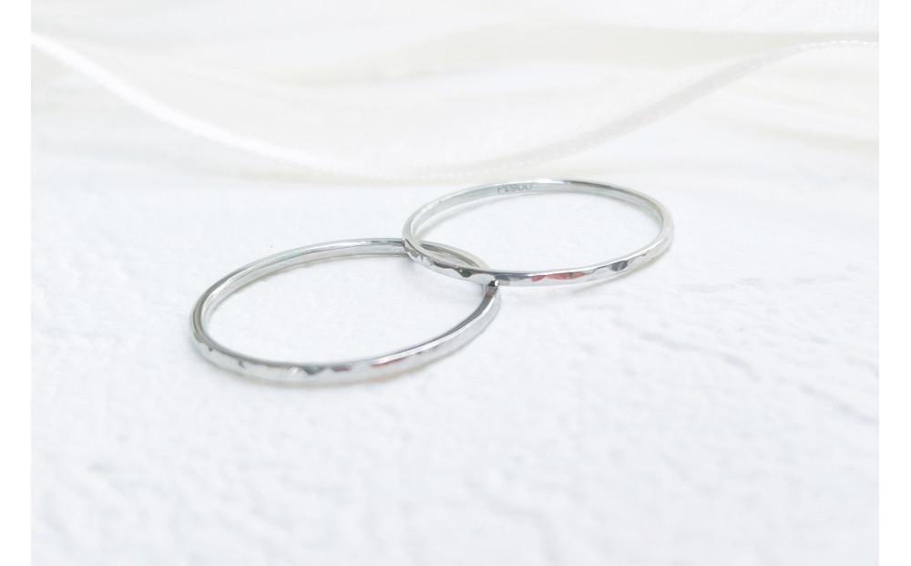 【プラチナ ペアリング】丸つち目 極細＆細リング（ハンドメイド）- ギフト包装付き - 232238_WW137