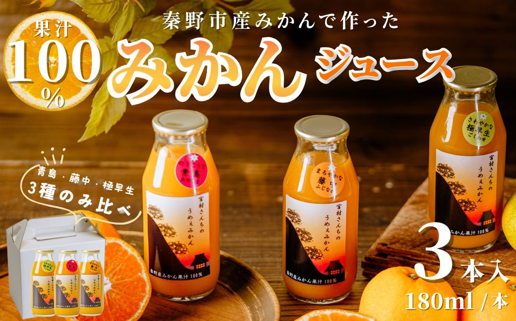 
            飲み比べ！秦野産みかんストレートジュース（3本）／果物 みかんジュース デザート 果汁100％ ストレートジュース オレンジジュース 旬 ストレート 濃厚 飲みきり サイズ 飲みやすい お子様 健康 ビタミン 
          